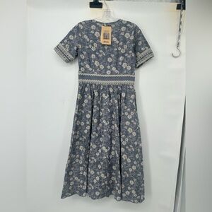 Fabindia Dress Womens XS‎ Blue Floral Cottagecore Cotton Button Front SS Midi